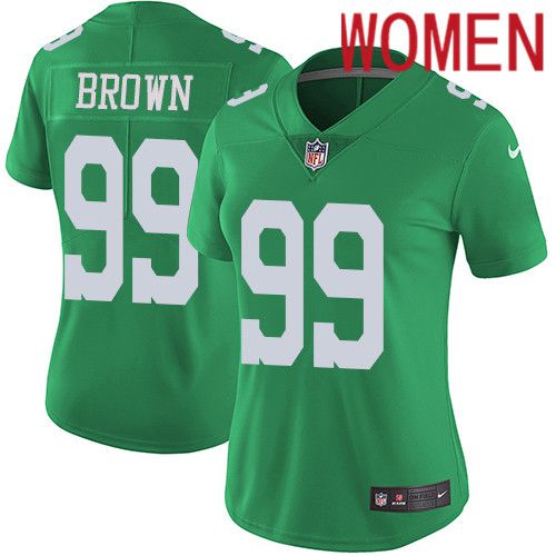 Women Philadelphia Eagles 99 Jerome Brown Nike Green Vapor Limited Rush NFL Jersey